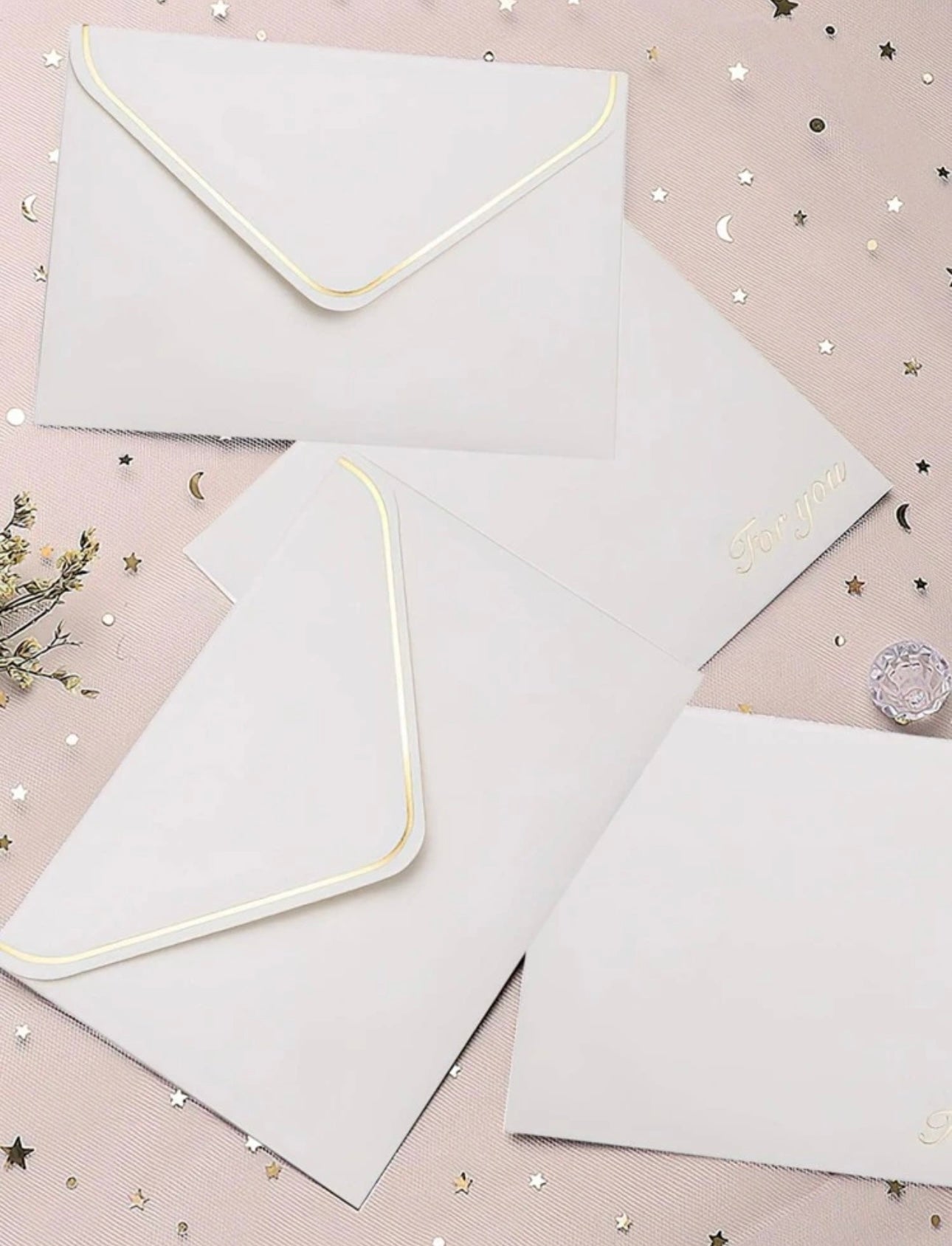 White envelopes with gold foil edging(10)