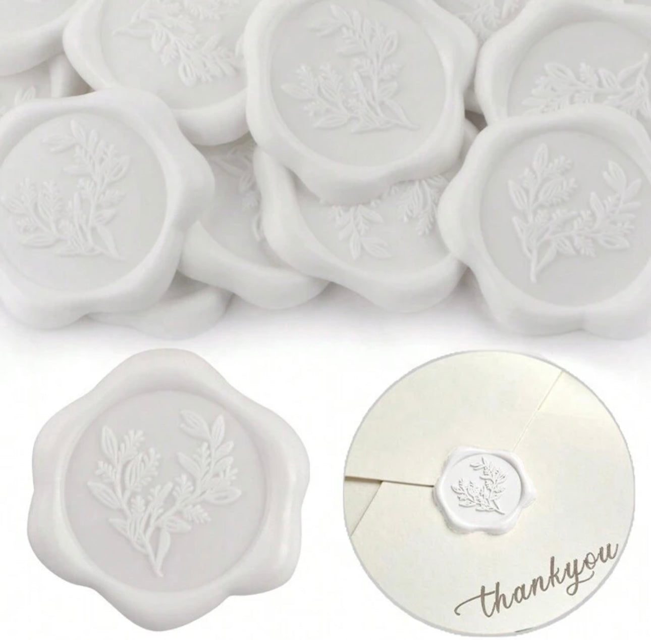 White Eucalyptus Flower Ready Made Wax Seals 10pc