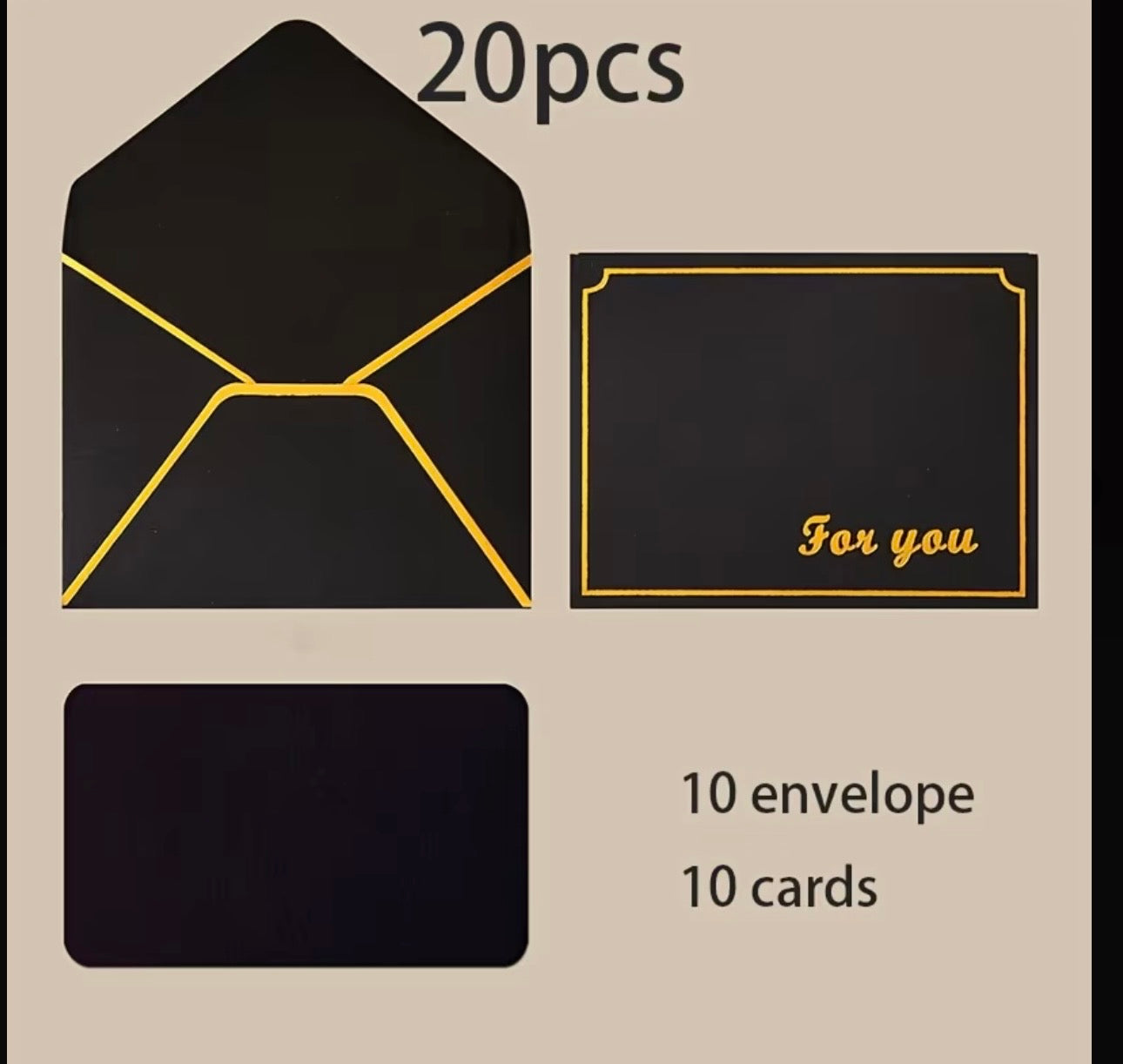 Black envelopes with gold edging (10)