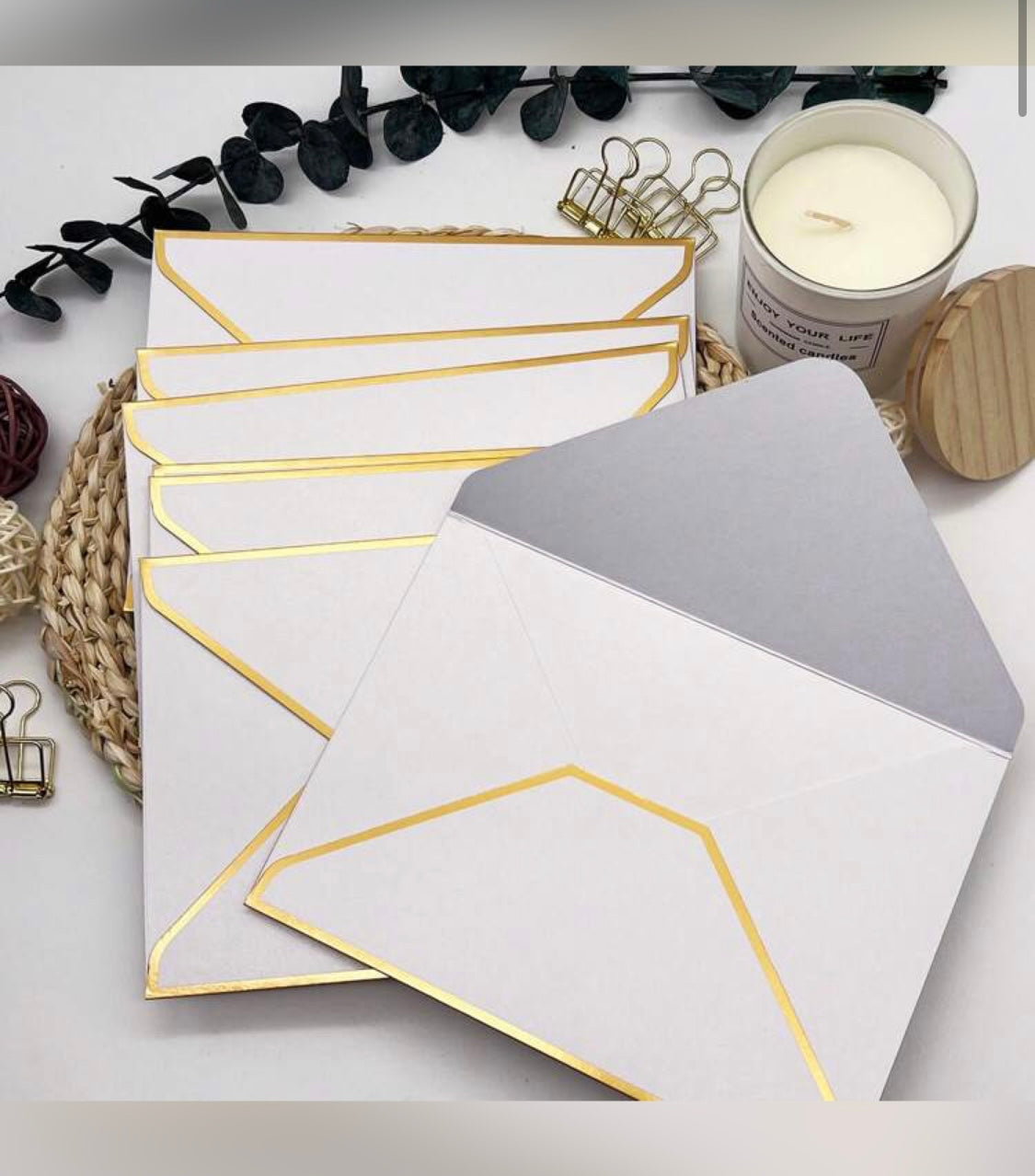 Pearl Envelopes With Gold Foil Edging (10)