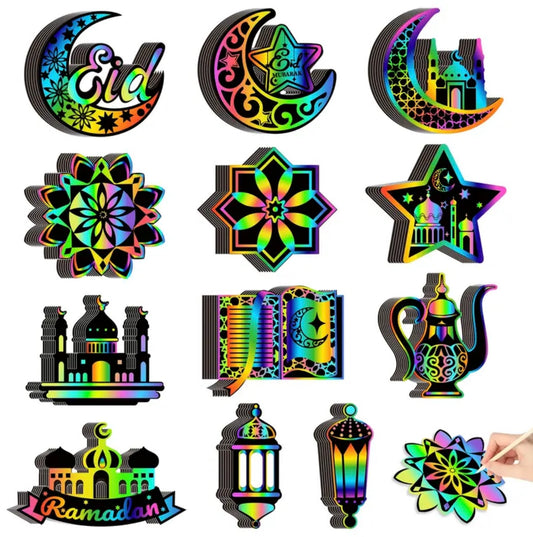 Ramadaan & eid mubarak Rainbow scratch cards(48)