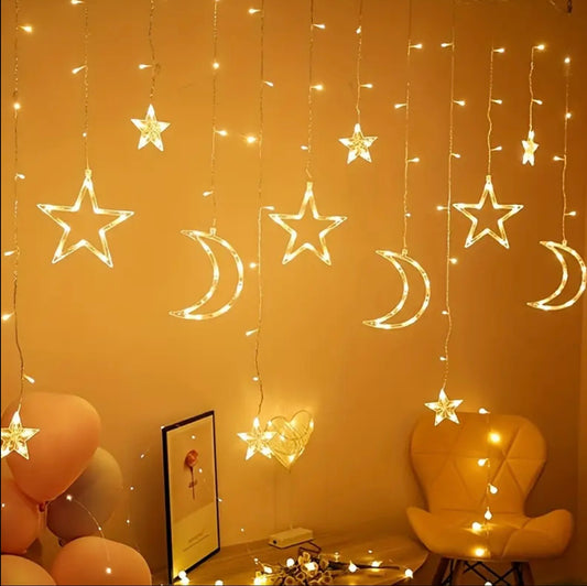 Gold Moon & stars LED fairy lights