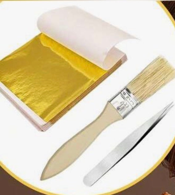 100pc Edible Gold Leaf sheets with brush & tweezer