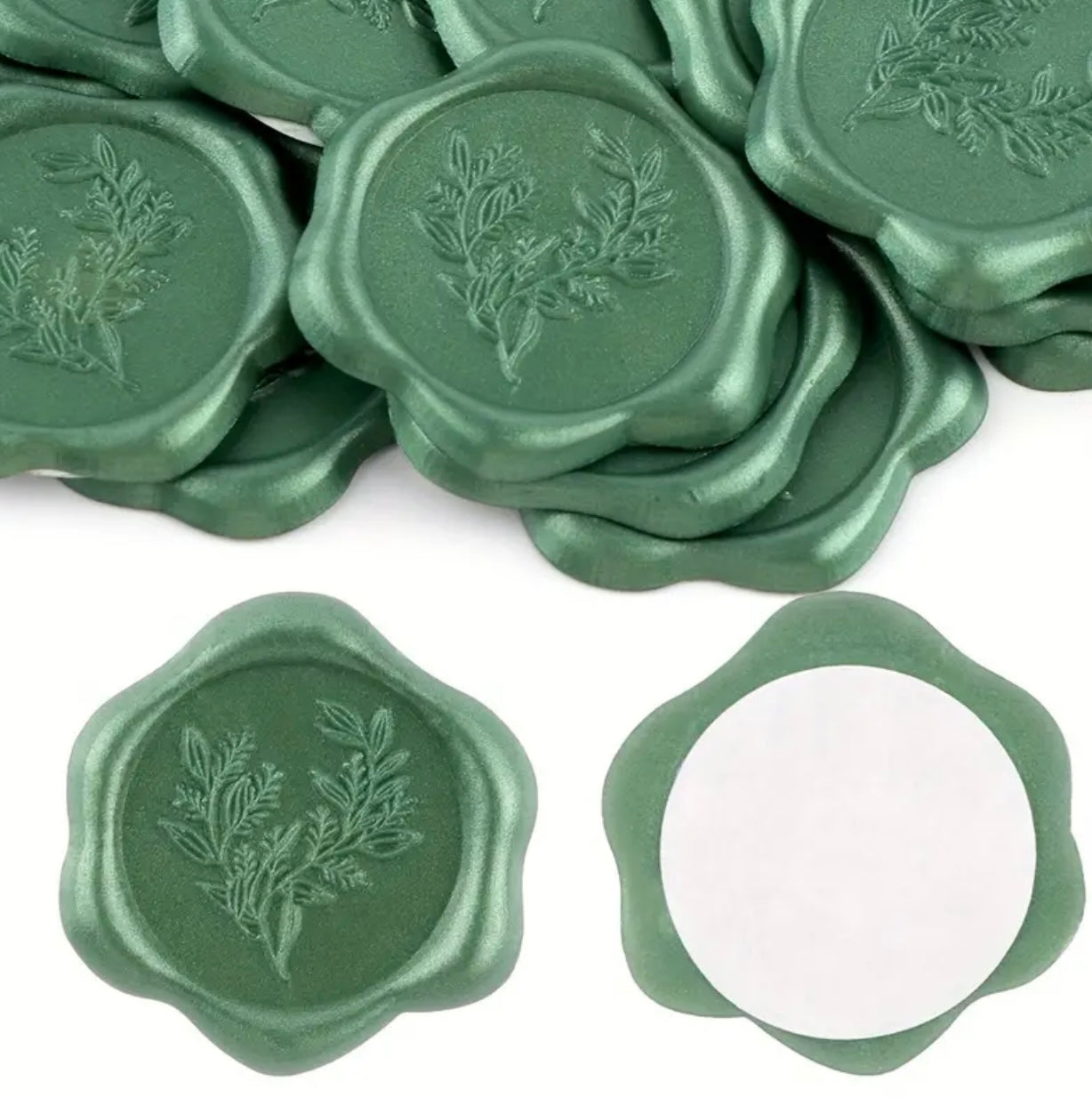 Green Eucalyptus Flower Ready Made Wax Seals 10pc