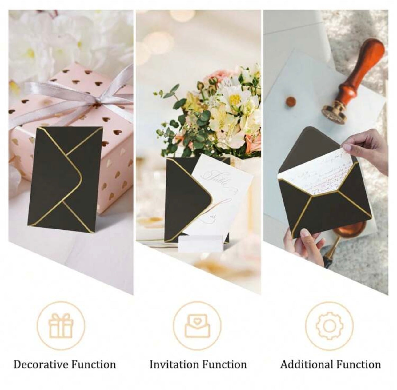 50pc Black Envelopes with Gold foil edging