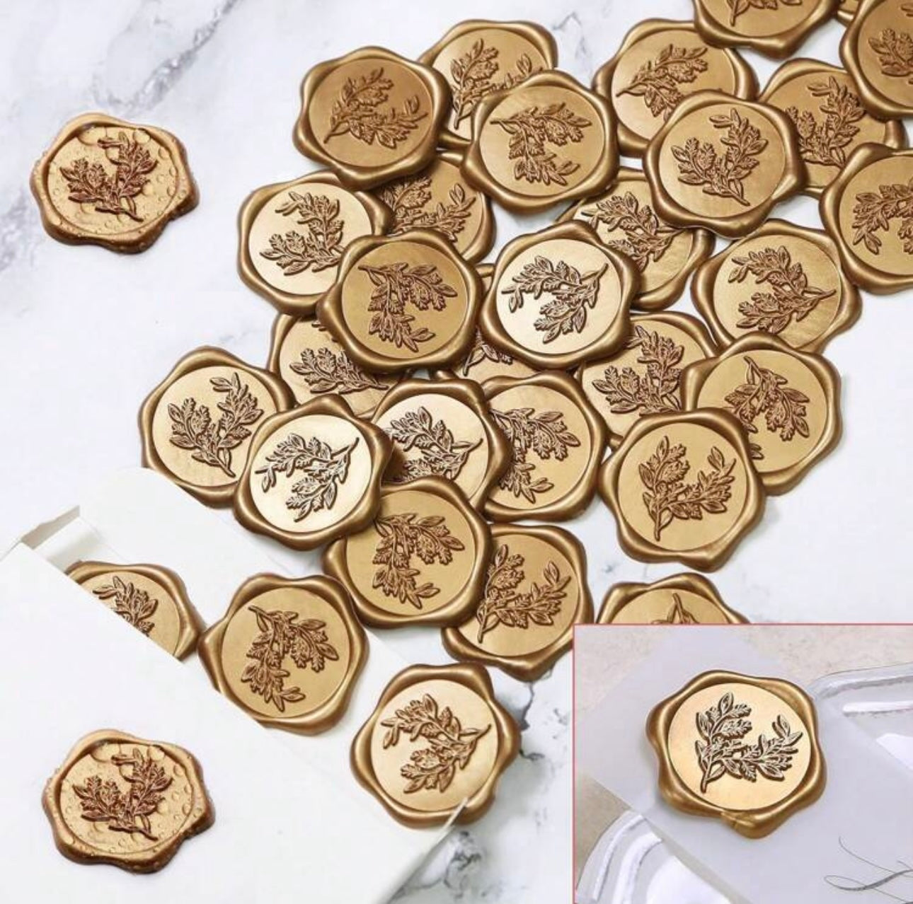 Copper Eucalyptus Flower Ready Made Wax Seals 10pc