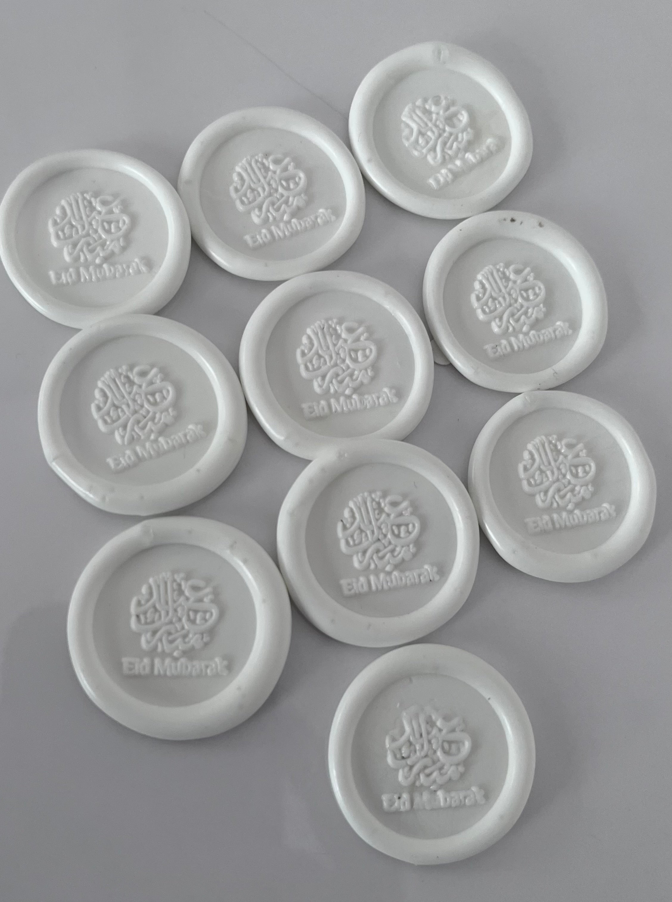 White Arabic & English Calligraphy Eid Mubarak Wax Seals 10pc