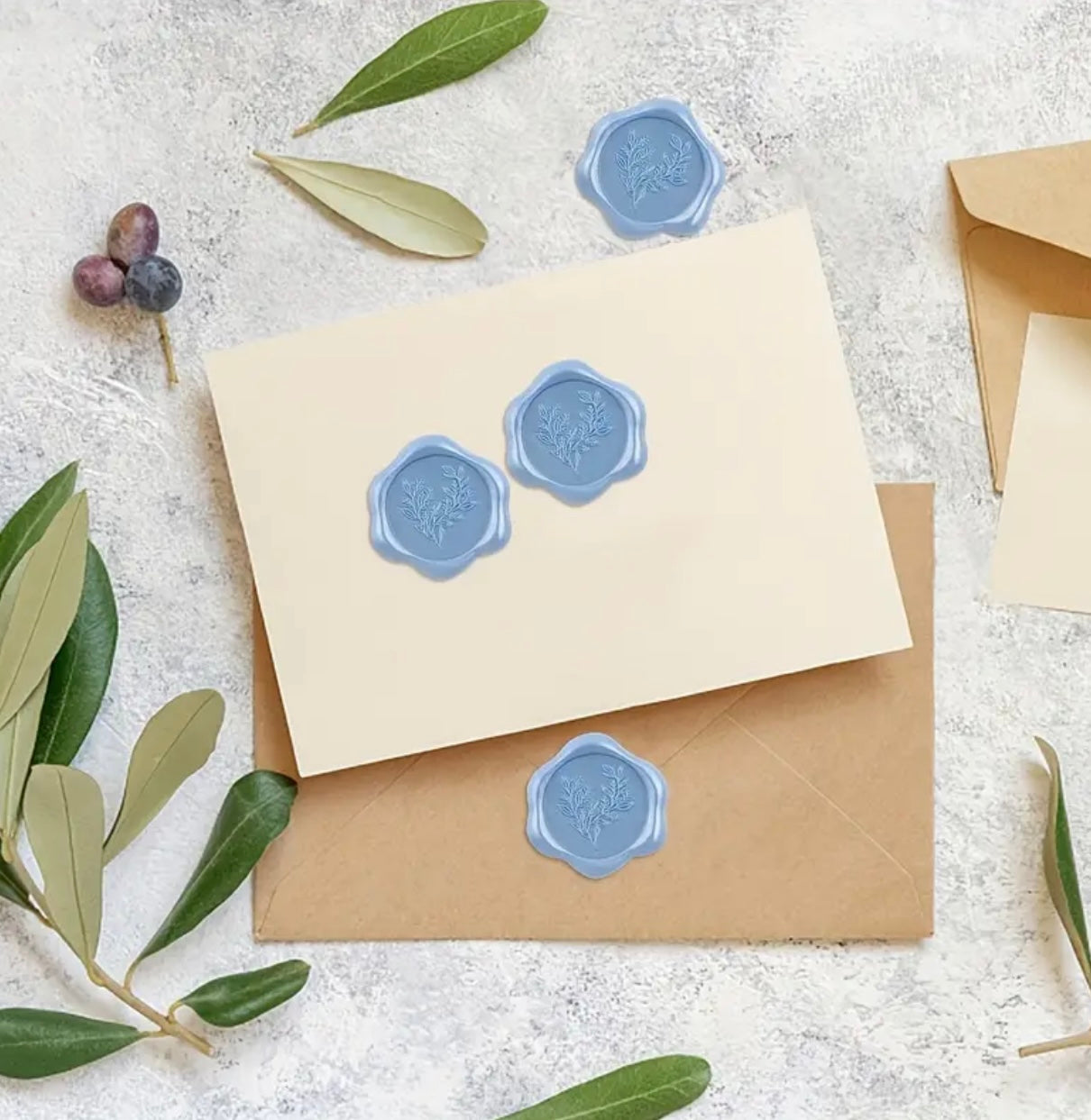 Blue Eucalyptus Flower Ready Made Wax Seals 10pc