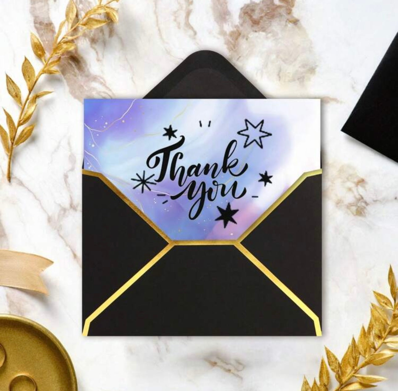 50pc Black Envelopes with Gold foil edging