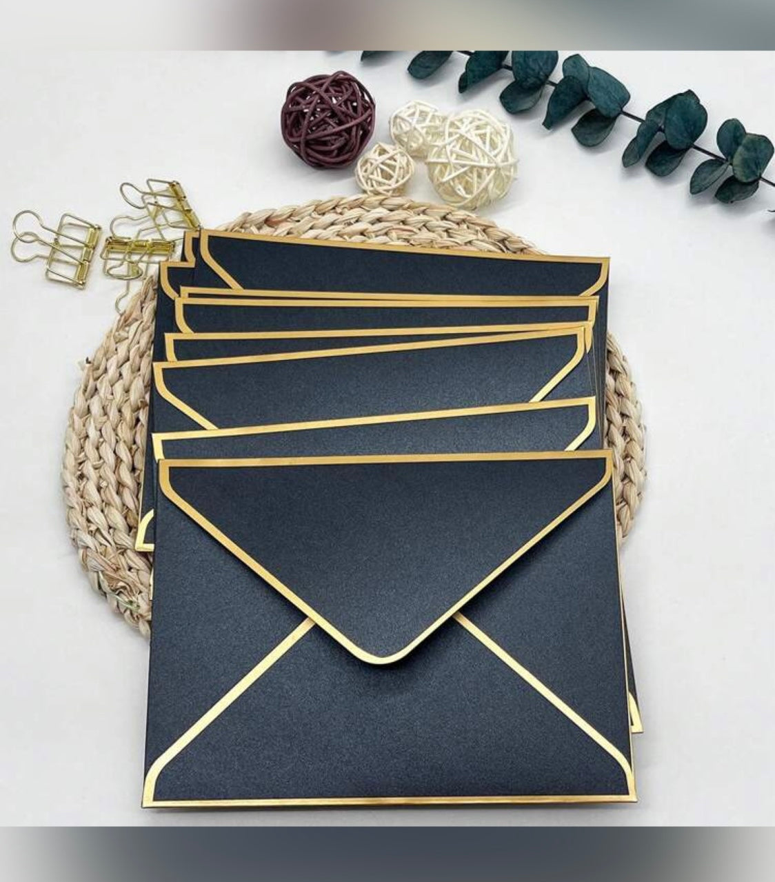 Black Envelopes With Gold Foil Edging (10)