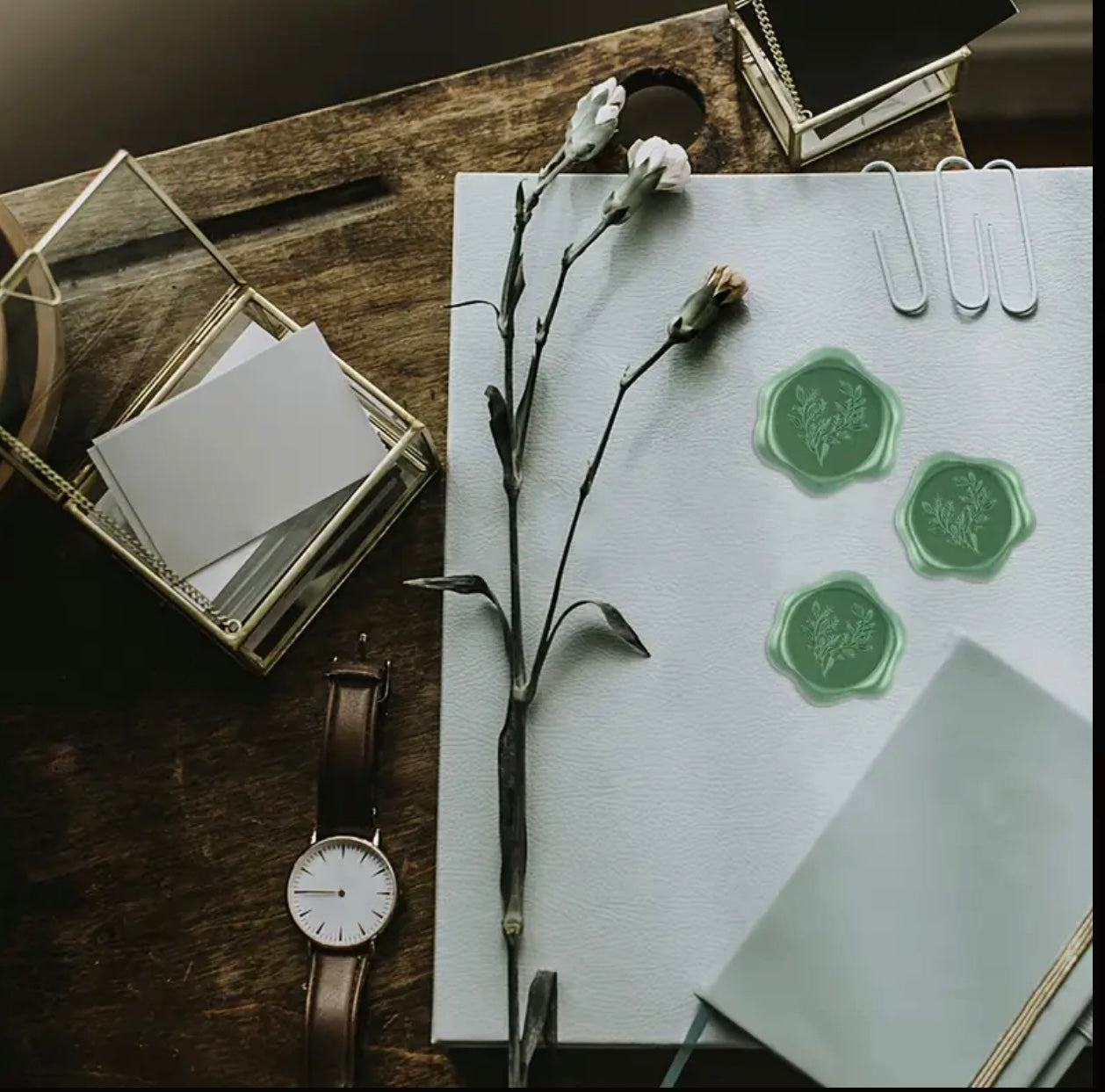 Green Eucalyptus Flower Ready Made Wax Seals 10pc