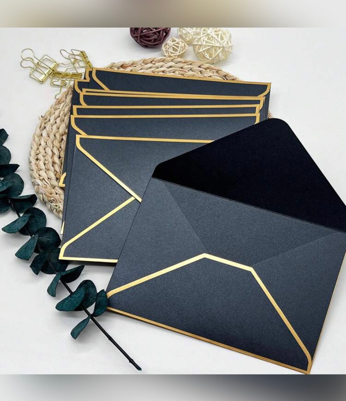 Black Envelopes With Gold Foil Edging (10)