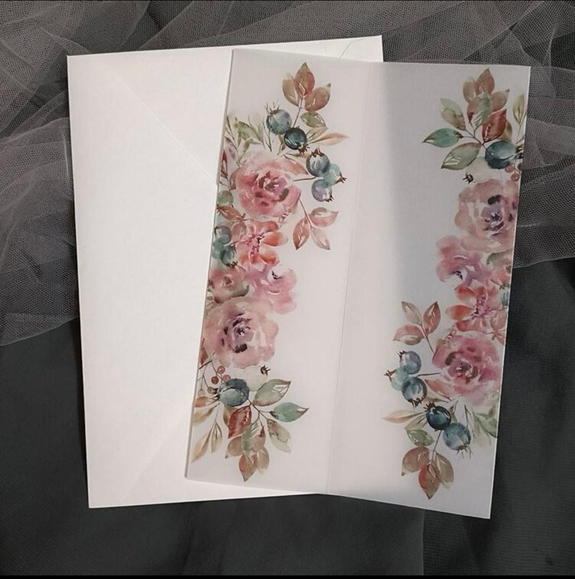 Pink Floral Vellum invitation Envelope Set