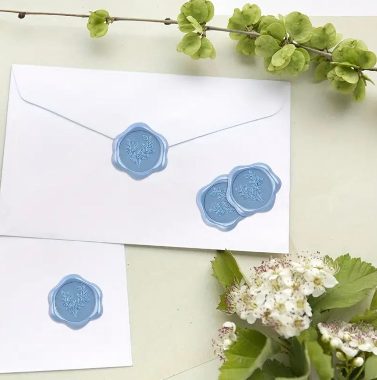 Blue Eucalyptus Flower Ready Made Wax Seals 10pc