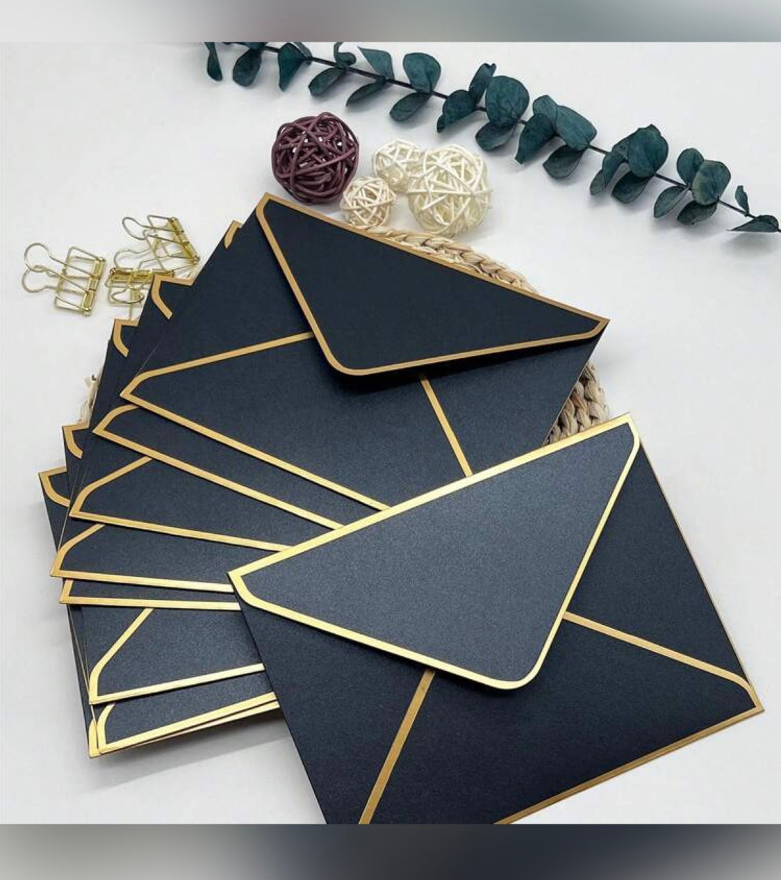 Black Envelopes With Gold Foil Edging (10)