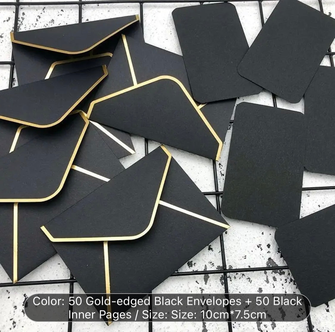 Mini Black Envelopes with Gold Edging & black cards(50)