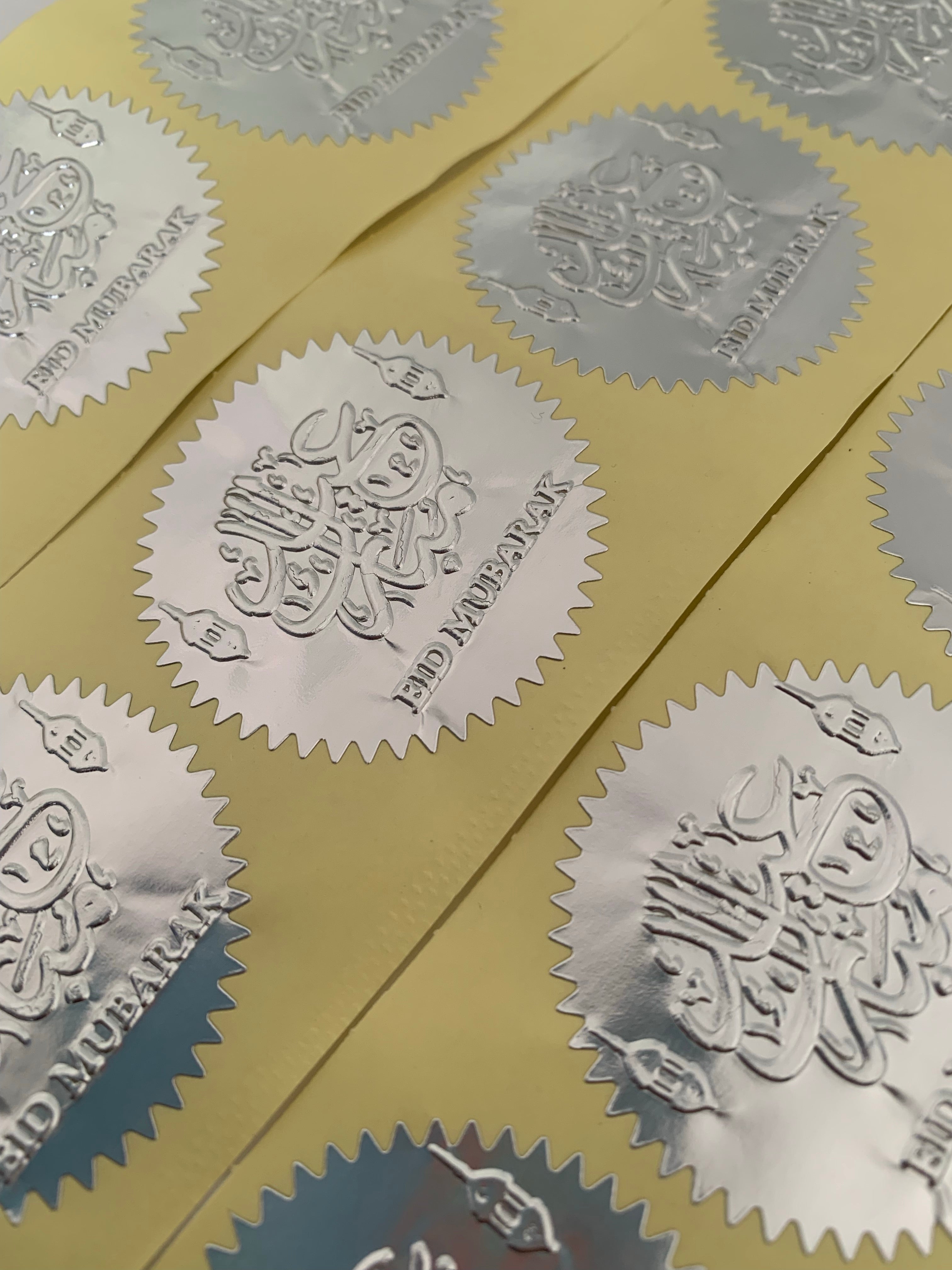 English & Arabic Calligraphy Eid Mubarak Embossed Labels