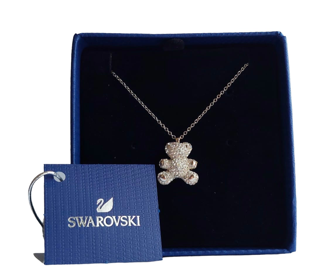 Swarovski Teddy Bear 3D Necklace- Silver