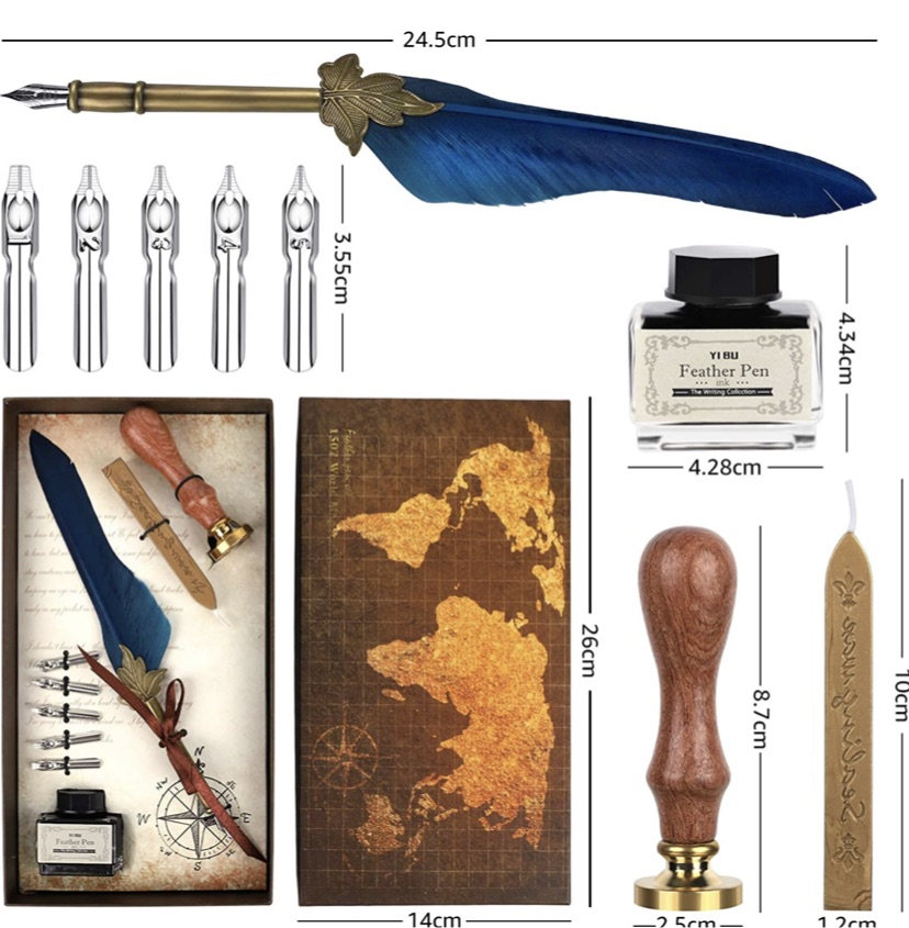 Feather Quill Pen & Wax Stamp Kit