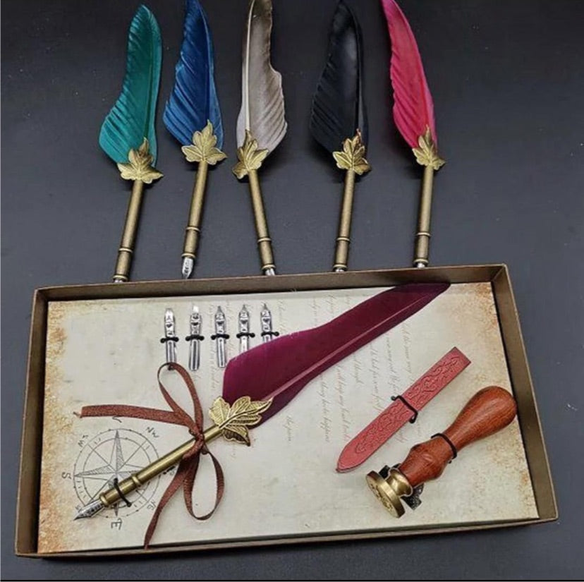 Feather Quill Pen & Wax Stamp Kit