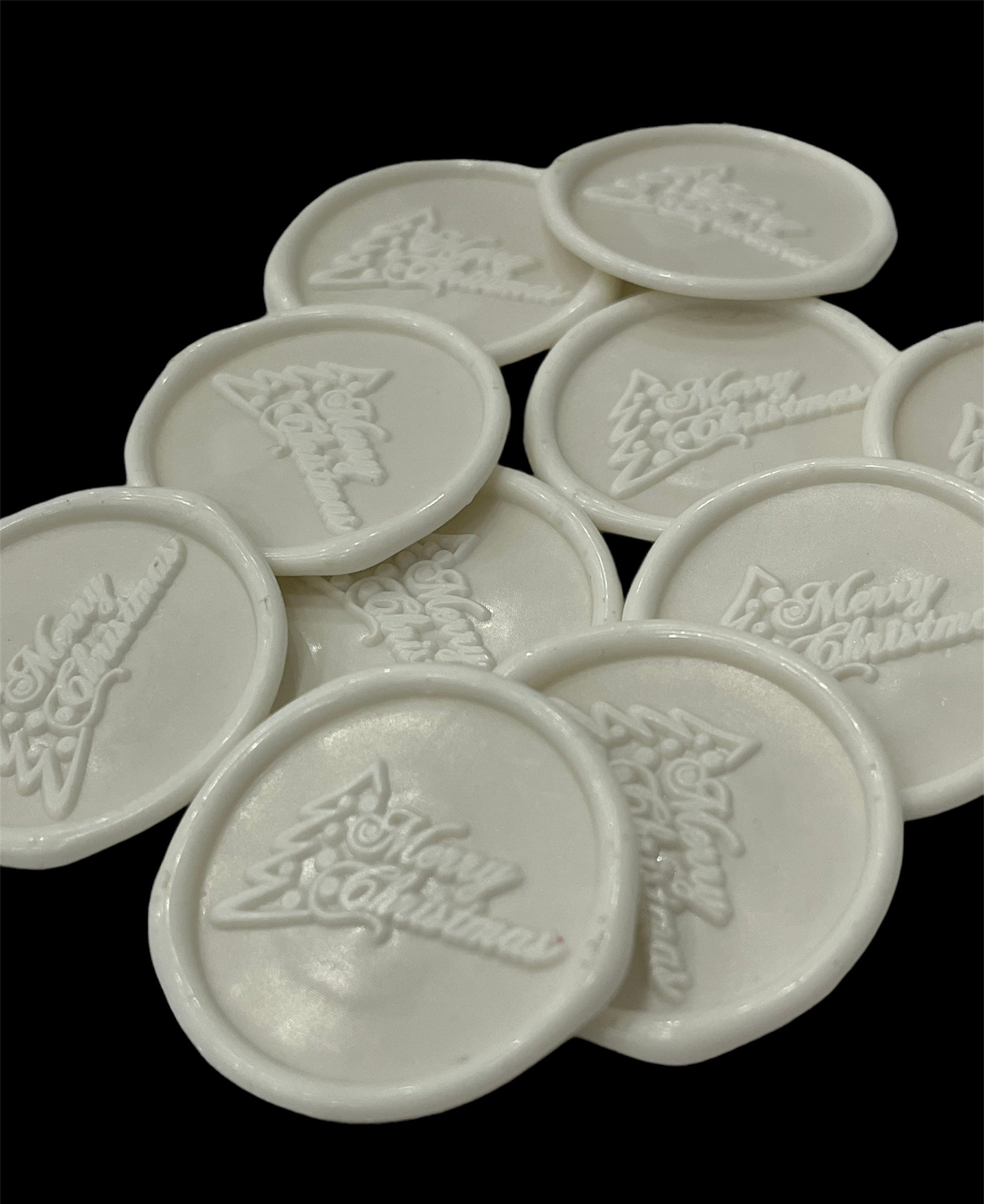 Merry Christmas White Ready Made Wax Seals 10pc