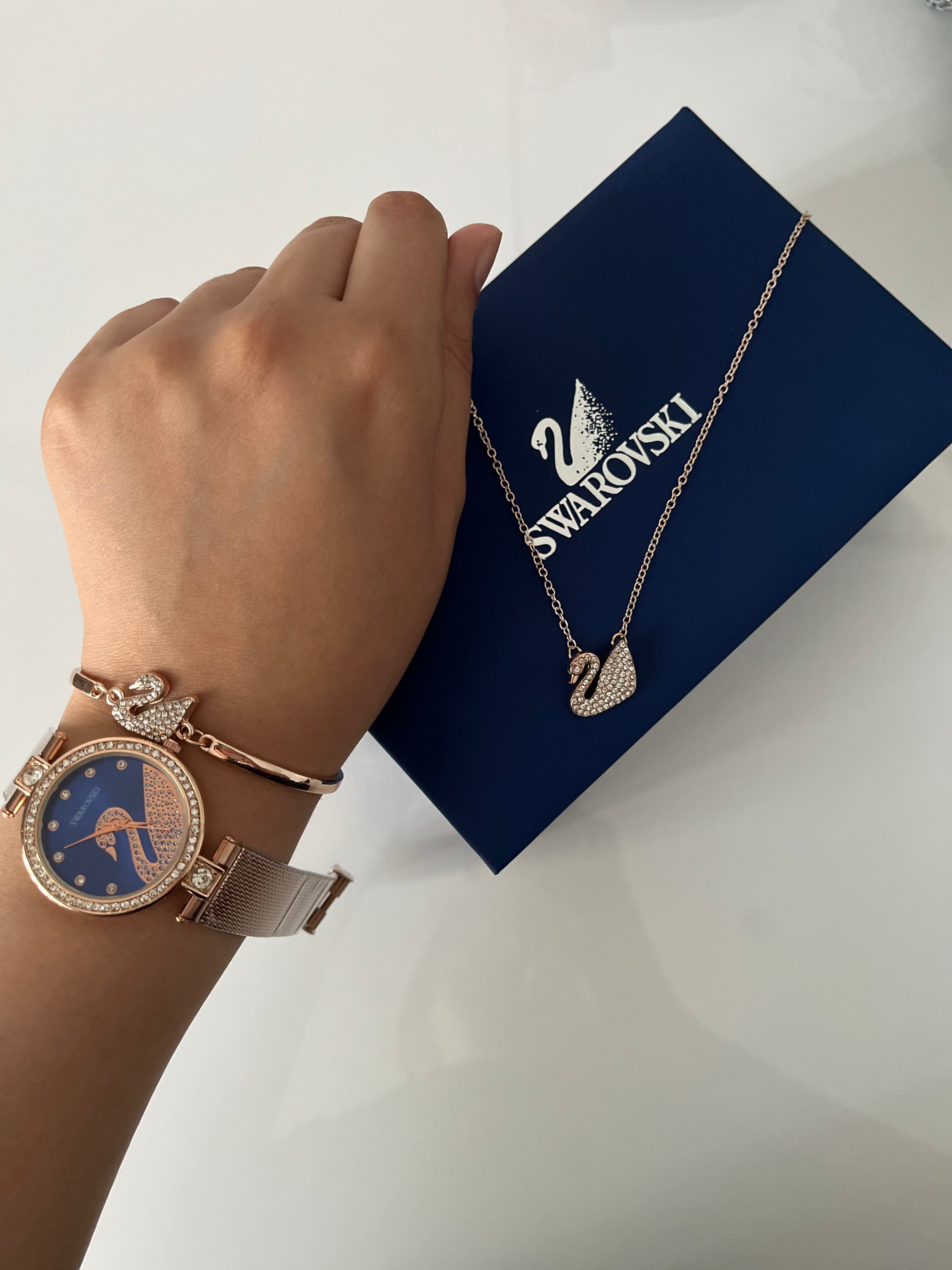 Swarovski Swan Crystalline Watch Bracelet Necklace 3in1 Gift Set