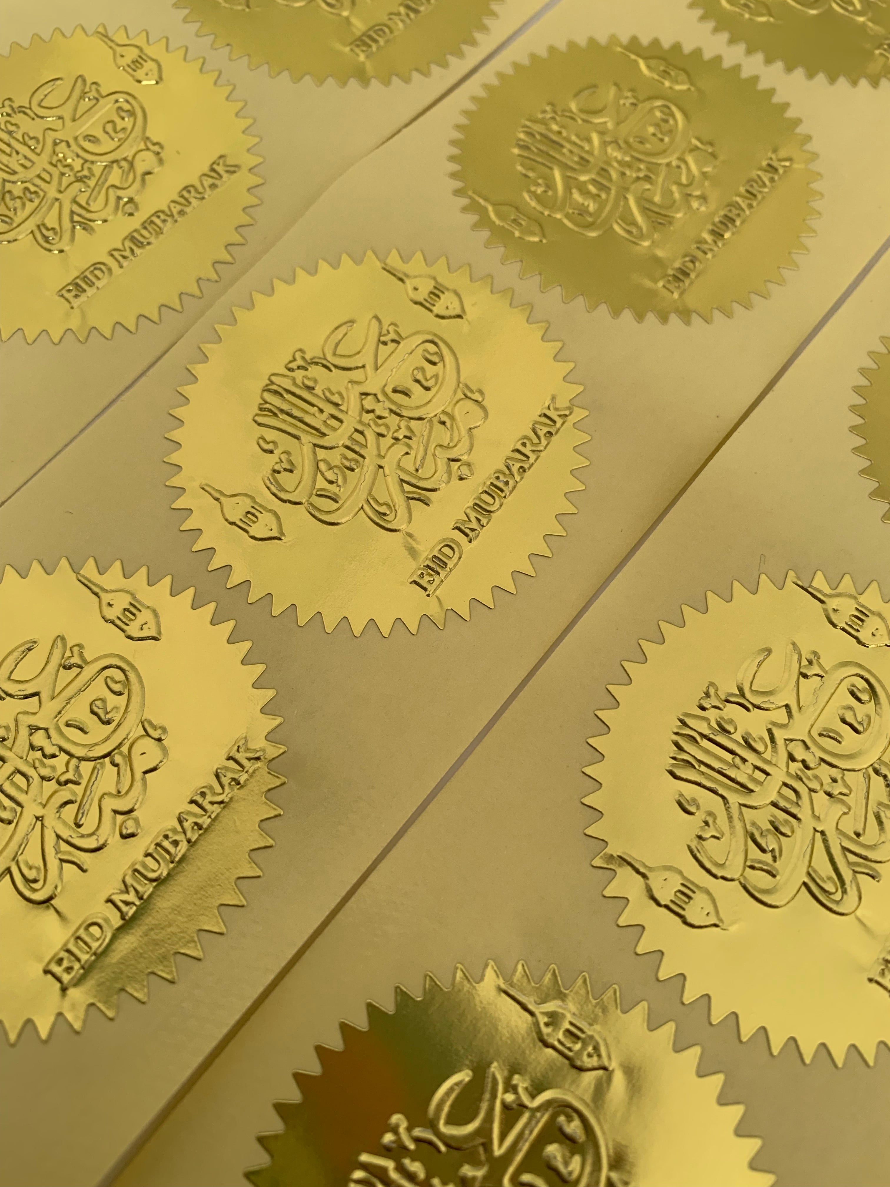 English & Arabic Calligraphy Eid Mubarak Embossed Labels